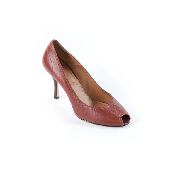 Women Tahari Duane Brown Leather Peep Toe Stiletto High Heel Shoe Size 10 M - Picture 1 of 3
